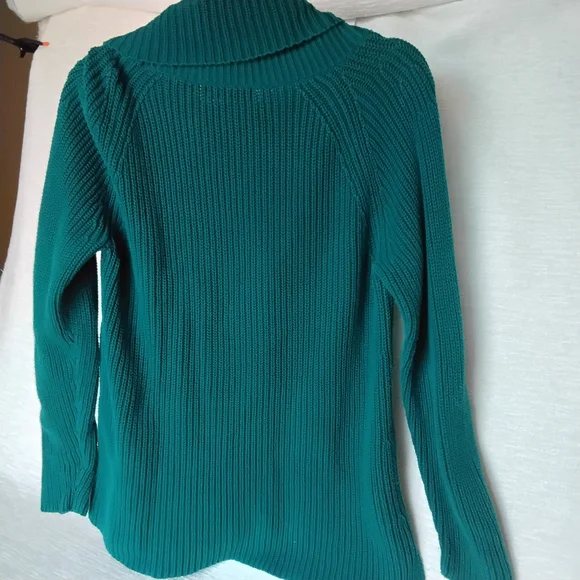 Coldwater Creek 100%Cotton Dark Teal Cowl Neck Sweater - Picture 6 of 9